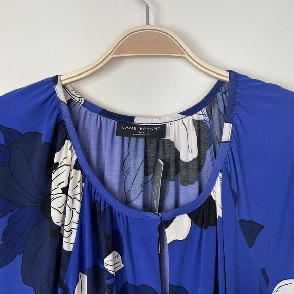 Lane Bryant Key Hole Neck Floral‎ Faux Wrap Tie Midi Dress Blue Black Size 22/24 - Picture 5 of 15